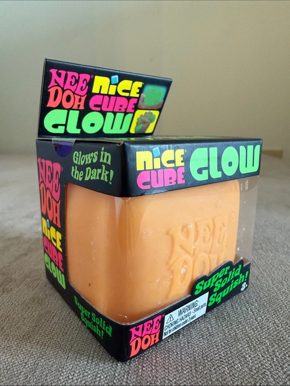 Needoh Nice Cube Glow Super Solid Squish! - Orange